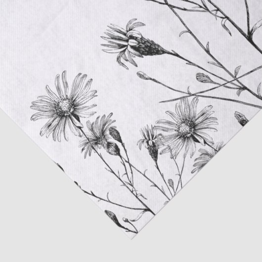 GROTE Wildflower Dragonfly Decoupage Zwart Wit Tissuepapier (Detail)