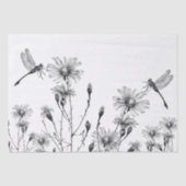 GROTE Wildflower Dragonfly Decoupage Zwart Wit Tissuepapier (Voorkant)