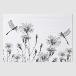 GROTE Wildflower Dragonfly Decoupage Zwart Wit Tissuepapier
