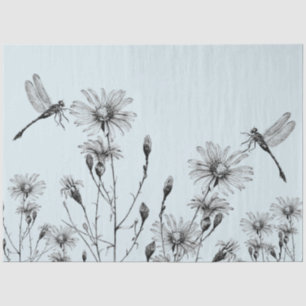 GROTE Wildflower Dragonfly Decoupage Zwart Wit Tissuepapier