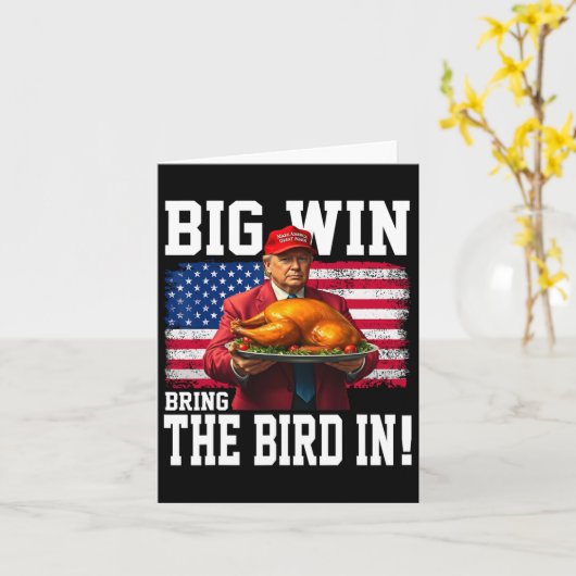 Grote winst brengt de vogel in Thanksgiving Funny  Kaart (Gele Bloem)