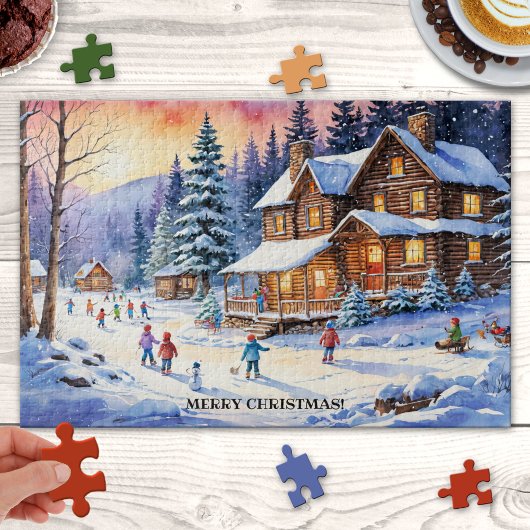 Grote Winter Sneeuw Leuke Kerst Familie Puzzel