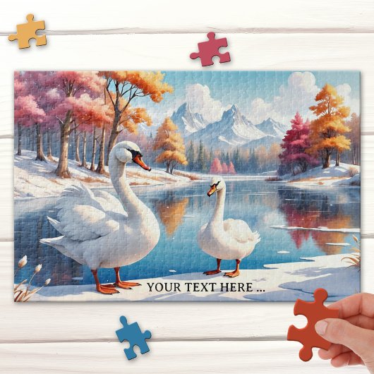 Grote Winter Zwaan Moeder en Kind Puzzel