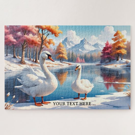 Grote Winter Zwaan Moeder en Kind Puzzel Legpuzzel (Horizontaal)