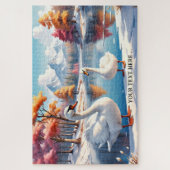 Grote Winter Zwaan Moeder en Kind Puzzel Legpuzzel (Verticaal)