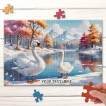 Grote Winter Zwaan Moeder en Kind Puzzel