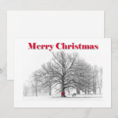 Grote winterscène Rode strik Kerst Kaart (Flat) (Voorkant / Achterkant)