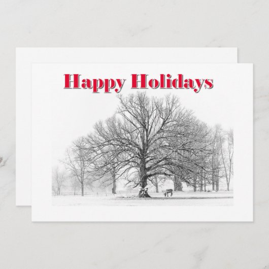 Grote winterscène Vakantie Kaart White Bow (Flat) (Voorkant / Achterkant)