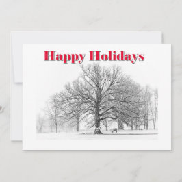 Grote winterse taferelen kerstkaart witte strik (p