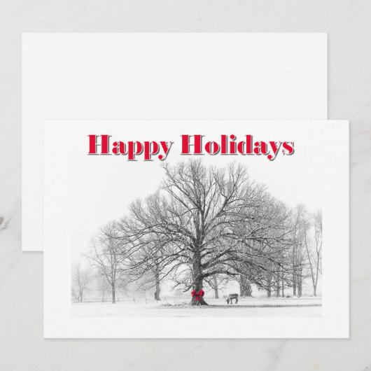 Grote winterse vakantie Kaart Red Bow (Flat) (Voorkant / Achterkant)