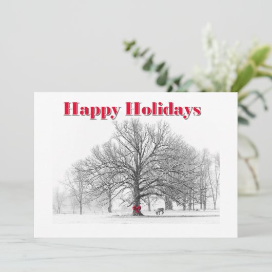 Grote winterse vakantie Kaart Red Bow (Flat) (Staand voorkant)