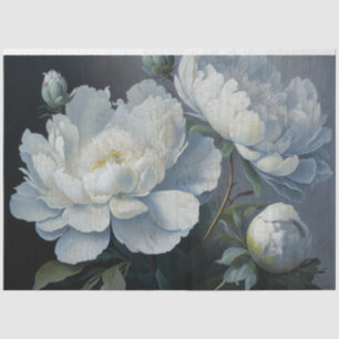 Grote Witte, Blauwe & Zwarte Pioen Kunst, Sombere  Tissuepapier