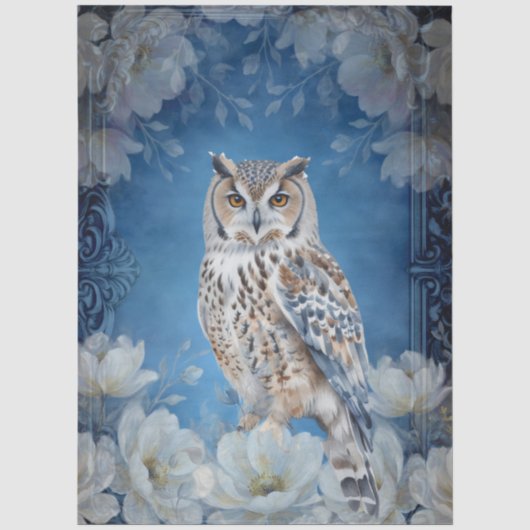 Grote Witte Bloemige Schuur Uil Decoupage Tissuepapier (Voorkant)