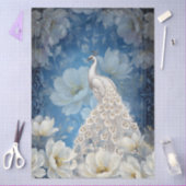 Grote Witte Bloemrijke Pauw Decoupage Tissuepapier (Craft)