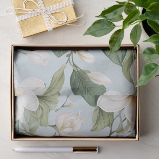 Grote witte botanische bloemen met groen tissuepapier (Geschenk)