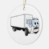 Grote Witte Cartoon van de Leveringsvrachtwagen Keramisch Ornament (Links)