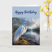 Grote Witte Egret Vogel Verjaardag Kaart (Gele Bloem)