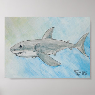 Grote witte haai aquarel poster