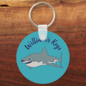 Grote witte haai Blauwgroen Blauw Aangepast Sleutelhanger (Voorkant)