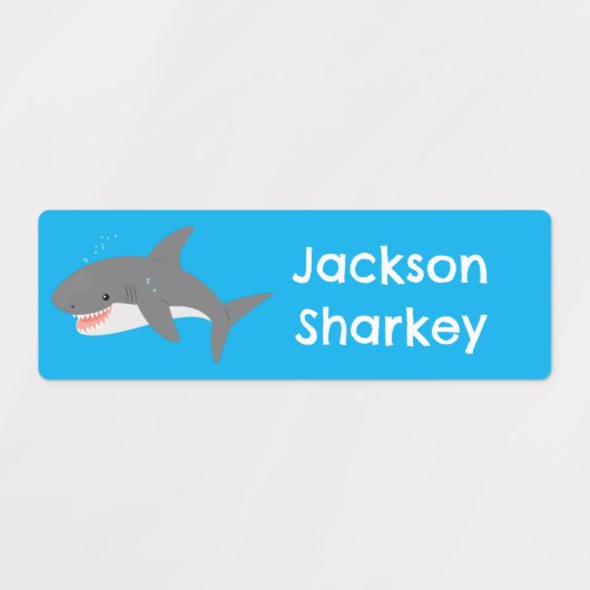 Grote witte haai blij cartoon gepersonaliseerd labels (Design 2)