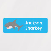 Grote witte haai blij cartoon gepersonaliseerd labels (Design 1)