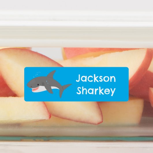 Grote witte haai blij cartoon gepersonaliseerd labels (Aangebracht)