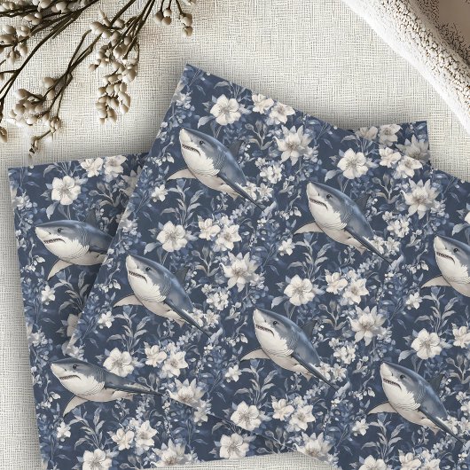 Grote Witte Haai Bloemige Bloemen Tissuepapier
