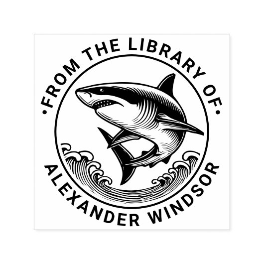 Grote witte haai boven de golven #2 Bibliotheek Bo Zelfinktende Stempel (Design)