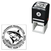 Grote witte haai boven golven #2 Naam terug adres Zelfinktende Stempel (In situ)