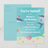 Grote witte haai Cartoon Party Petten Uitnodiging Briefkaart (Voorkant / Achterkant)