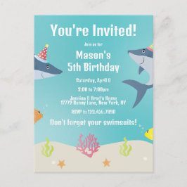 Grote witte haai Cartoon Party Petten Uitnodiging Briefkaart