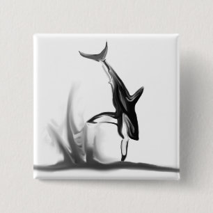 Grote witte haai die een zegel jaagt vierkante button 5,1 cm