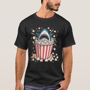 Grote witte haai die popcorn eet Funny Shark en M T-shirt