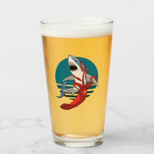 Grote witte haai en reuzeninktvis glas