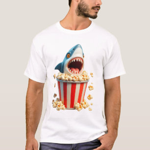 Grote witte haai eten popcorn grappige haai en M T-shirt