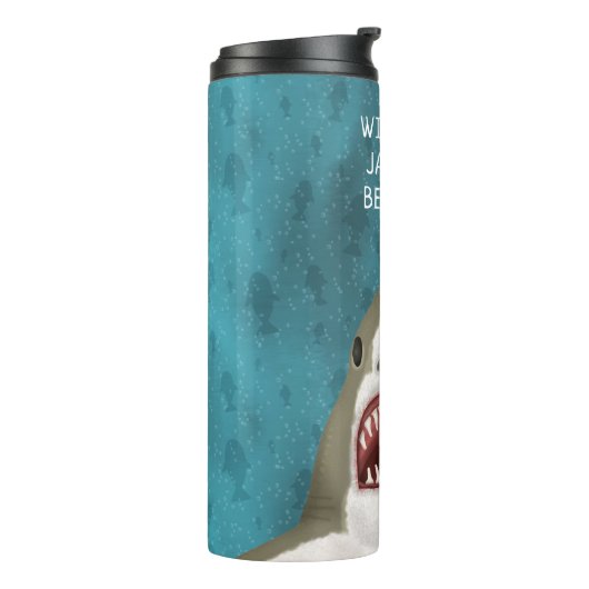 Grote witte haai Funny Jawsome Fish Beach Name Thermosbeker (Gedraaid links)