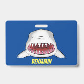 Grote witte haai gemiddelde cartoon illustratie badge (Achterkant)