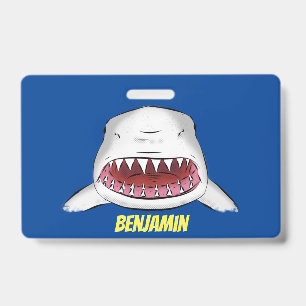 Grote witte haai gemiddelde cartoon illustratie badge