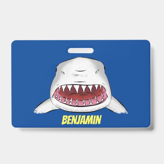 Grote witte haai gemiddelde cartoon illustratie badge (Voorzijde)