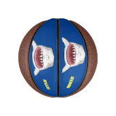 Grote witte haai gemiddelde cartoon illustratie basketbal (Verticaal)