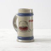 Grote witte haai gemiddelde cartoon illustratie bierpul (Voorkant links)