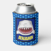 Grote witte haai gemiddelde cartoon illustratie blikjeskoeler (Blikje Achterkant)