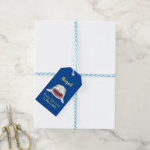 Grote witte haai gemiddelde cartoon illustratie cadeaulabel (Met Touw)