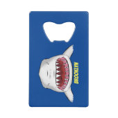 Grote witte haai gemiddelde cartoon illustratie creditkaart flessenopener (Voorkant)