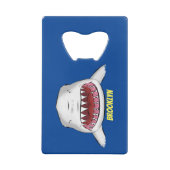 Grote witte haai gemiddelde cartoon illustratie creditkaart flessenopener (Achterkant)