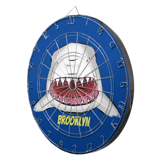 Grote witte haai gemiddelde cartoon illustratie dartbord (Voorkant Rechts)