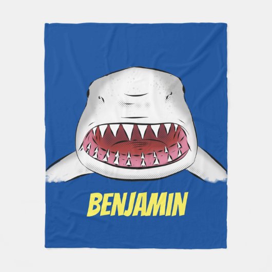 Grote witte haai gemiddelde cartoon illustratie fleece deken (Voorkant)