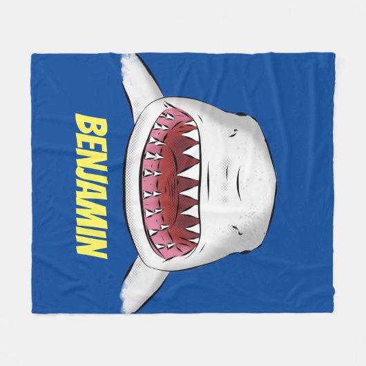 Grote witte haai gemiddelde cartoon illustratie fleece deken (Voorkant (Horizontaal))