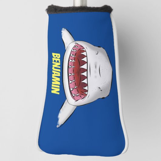 Grote witte haai gemiddelde cartoon illustratie golfheadcover (Draai 90)