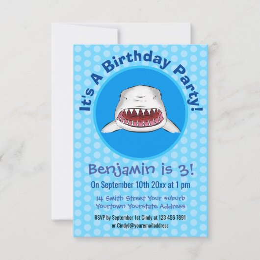 Grote witte haai gemiddelde cartoon illustratie kaart (Voorkant)